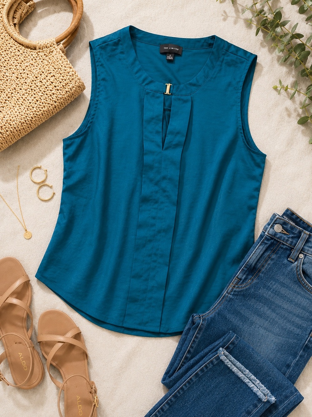 The Limited Teal Satin Sleeveless Top